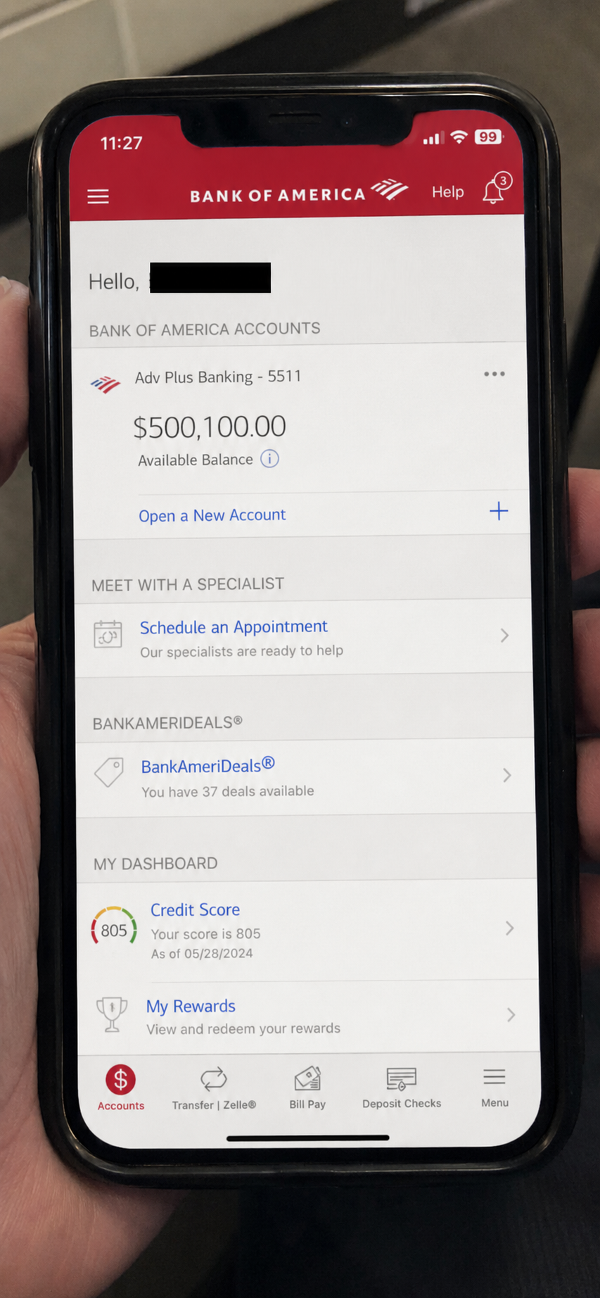 Bank deposit showing benefit payment