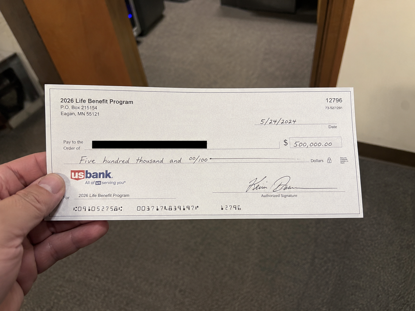 2026 Life Benefit Program check for $500,000